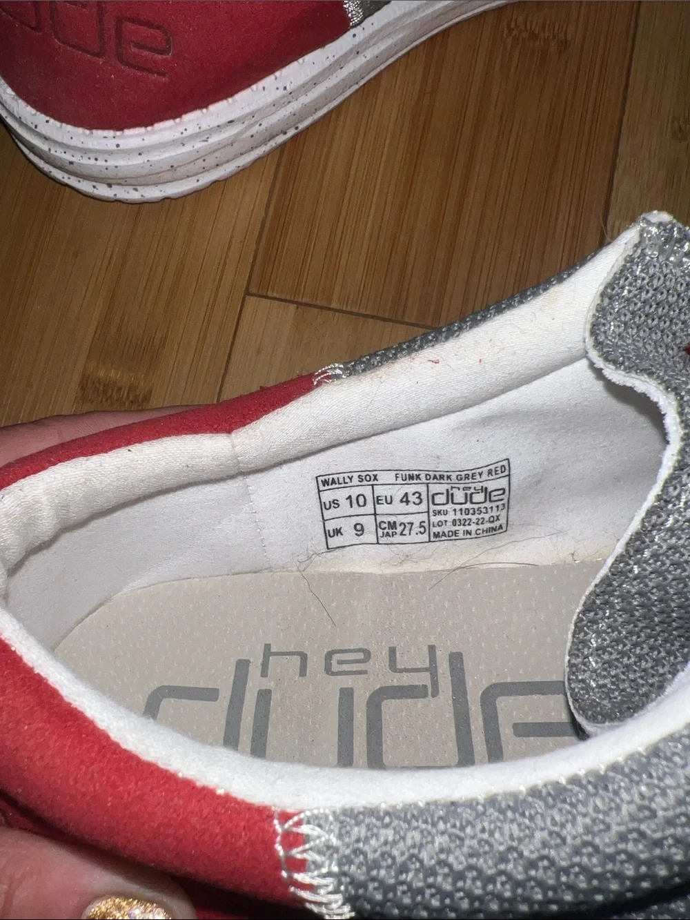 Hey Dude Men's Casual Slip-On Shoes in Gray and Red